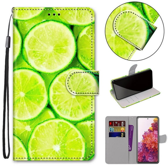 For Samsung Galaxy A51 Case 5G , Mantto PU Leather Phone Case With Hand Rope Strap Cute Painted Flip Card Wallet Slots Case,Kickstand Phone Skin For Samsung Galaxy A51 5G, Green Lemon