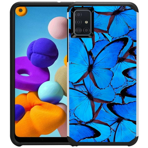 Samsung Galaxy A51 Case - Colorful Design Hybrid Armor Case Shockproof Dual Layer Protective Phone Cover - Blue Butterfly