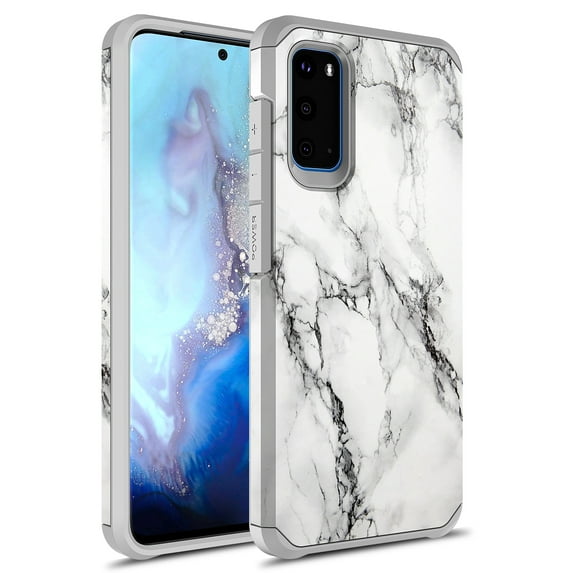 Samsung Galaxy A51 Case (NOT FOR 5G Version), Rosebono Slim Hybrid Dual Layer Shockproof Hard Cover Graphic Fashion Cute Colorful Silicone Skin Cover Armor Case for Samsung Galaxy A51 (White Marble)