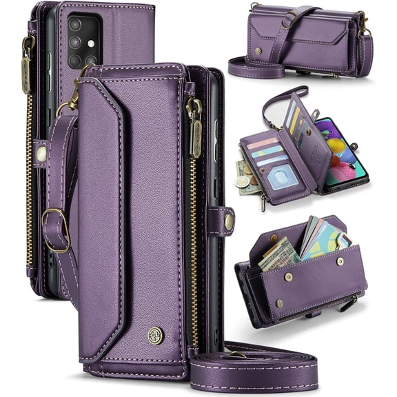 for Samsung Galaxy A51 Wallet Case with RFID Protection, Card Slots, Kickstand, Detachable Strap – Shockproof PU Leather Flip Crossbody Phone Cover Galaxy A51 4G