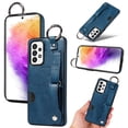thumbnail image 1 of for Samsung Galaxy A52 4G/5G Wallet Case with Card Holder, Hand Wrist Strap Loop Holder Kickstand, Finger Grip Ring Buckle PU Leather Double Buttons Shockproof Cover for Samsung Galaxy A52 4G/5G, Blue, 1 of 10