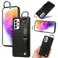 thumbnail image 1 of for Samsung Galaxy A52 4G/5G Wallet Case with Card Holder, Hand Wrist Strap Loop Holder Kickstand, Finger Grip Ring PU Leather Double Buttons Shockproof Soft TPU Cover for Galaxy A52 4G/5G, Black, 1 of 10