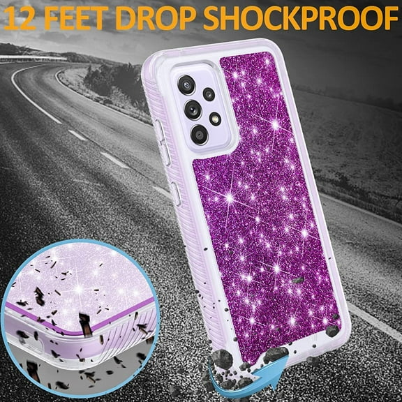 Samsung Galaxy A52 5G/4G Case, [Not Fit Samsung A51] Military Grade 12 Feet Drop Proof Phone Cover With Glitter Spot Diamond-Purple