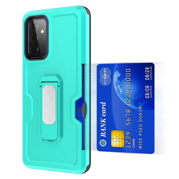 for Samsung Galaxy A52 5G 6.5" 2021 Case, Extreme Dual-Layer Protection Case with Card Mount Hidden Card Solt Kickstand Shockproof Protective Case for A52 5G Women Men, Green