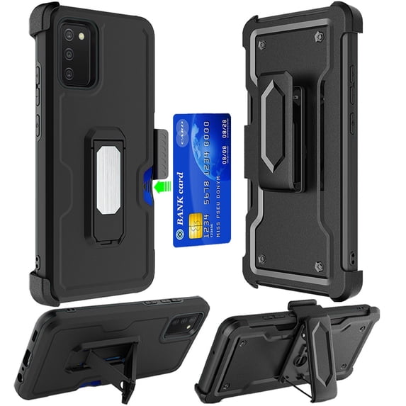 for Samsung Galaxy A52 5G Card Slot Holster Phone Case Heavy Duty Shock Absorption Kickstand Armor Case with Belt Swivel Clip Cover with Tempered Glass