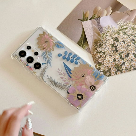 for Samsung Galaxy A52 5G Case Clear Flower Floral Women Girl Cute Phone Case Aesthetic Soft Slim Black Shockproof Protective Cover for Samsung Galaxy A52 5G Crystal Colorful Floral,Purple Leaf