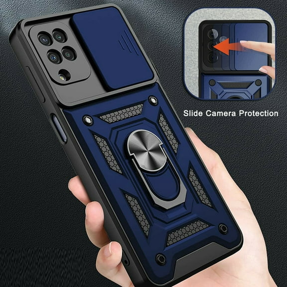Samsung Galaxy A52 5G Case, Galaxy A52 Case, Dteck [Military-Grade] [360 Ring Kickstand & Slide Camera Protector] Hybird Impact-Resistant Bumpers Cover Phone Case, Blue
