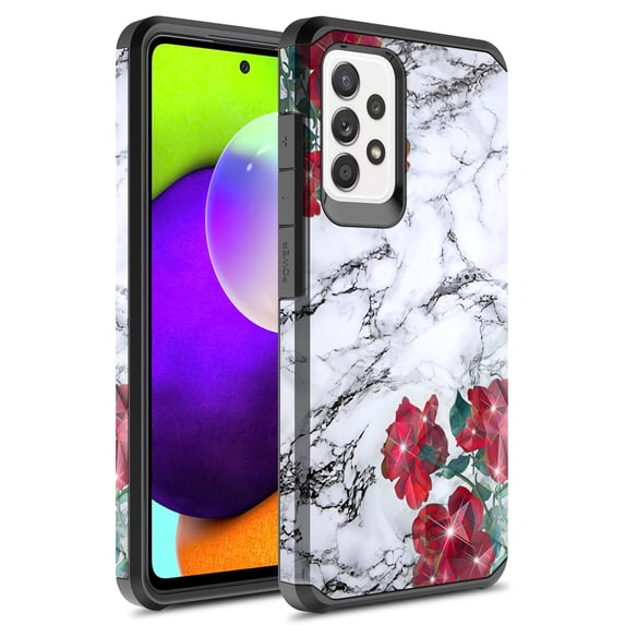 Samsung Galaxy A52 5G Case, Rosebono Slim Hybrid Shockproof Hard Cover Graphic Fashion Colorful Skin Cover Armor Case for Samsung Galaxy A52 4G and 5G (Rose Marble)