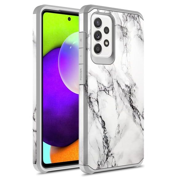 Samsung Galaxy A52 5G Case, Rosebono Slim Hybrid Shockproof Hard Cover Graphic Fashion Colorful Skin Cover Armor Case for Samsung Galaxy A52 4G and 5G (White Marble)