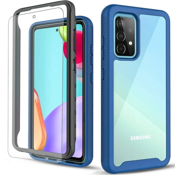 Samsung Galaxy A52 5G Case, With [Tempered Glass Screen Protector] Transparent Drop Proof Cover (Blue)