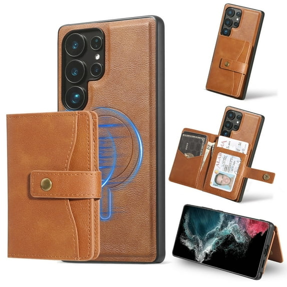 For Samsung Galaxy A52 5G Detachable 2 in 1 Wallet Magnetic Phone Case with Card Holder,Compatible with MagSafe, RFID Blocking PU Leather Kickstand Shockproof Cover Women Men,Brown