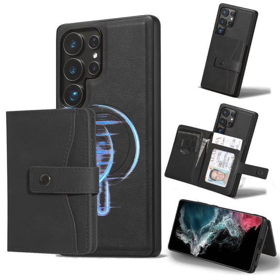 For Samsung Galaxy A52 5G Detachable 2 in 1 Wallet Magnetic Phone Case with Card Holder,Compatible with MagSafe, RFID Blocking PU Leather Kickstand Shockproof Cover Women Men,Black