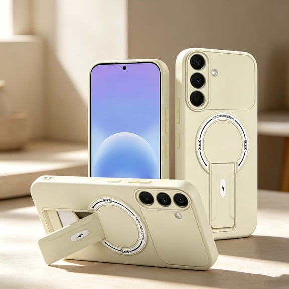 For Samsung Galaxy A52 5G Phone Case,Adjustable Foldable Invisible Kickstand,Compatible with Mag-Safe,PC + TPU Hybrid Shockproof Anti-fall Heavy Duty Drop Protection,Thin Phone Case,Beige