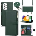 thumbnail image 1 of Samsung Galaxy A52 5G Wallet Case,[9 Card Slots] Removable Adjustable Crossbody Necklace Lanyard Shoulder Strap Zipper Magnetic Leather Case for Samsung Galaxy A52 5G,6.5 inch Dark Green, 1 of 16