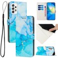 thumbnail image 1 of for Samsung Galaxy A52 5G Wallet Case with Card Holder,Women Men RFID Blocking PU Leather Flip Cover Wrist Strap Magnetic Closure Credit Card Slots Marble Patterned Book Style Phone Case,Blue, 1 of 7
