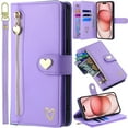 thumbnail image 1 of for Samsung Galaxy A52/A52s 5G Phone Case Leather Wallet Pocket Folio Flip Cover Kickstand, 3 Layer Multi Card Holder Cash Slot Photo Bag, Golden Love Zipper Puller + Magnetic Buckle, Wrist Strap, 1 of 8