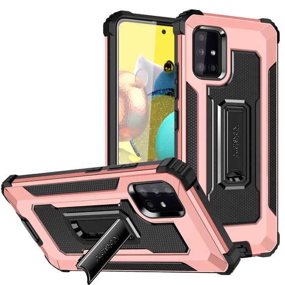 Samsung Galaxy A52 Case, Rosebono Hybrid Slim Colorful Armor Shockproof Impact Resistant Protective Cover Case With Kickstand For Samsung Galaxy A52 4G and 5G Version (Rose Gold)