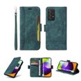 thumbnail image 1 of for Samsung Galaxy A52 Flip Case, Slide Card Pocket Premium PU Leather Folio Flip with Design Card Slots Wrist Strap Shockproof Kickstand Magnetic Protective Cover for Samsung A52, Green, 1 of 15