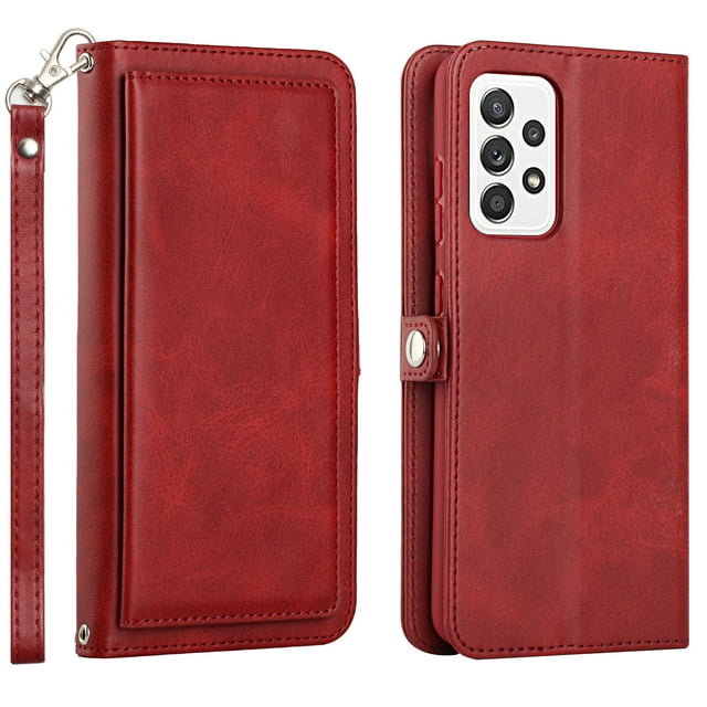 Samsung Galaxy A52 Phone Case, Full Protection Kickstand Wallet Compartments Multi-Function for Samsung Galaxy A52 Phone Case Red
