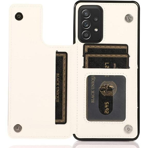 for Samsung Galaxy A52 Wallet Case with Card Holder,PU Leather Kickstand Card Slots Case Double Magnetic Clasp Durable Shockproof Cover for Samsung Galaxy A52 5G 6.5" White-SK