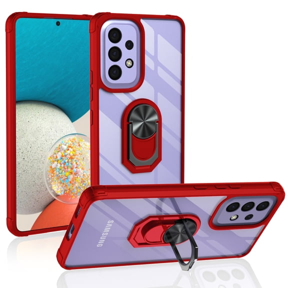 for Samsung Galaxy A53 5G 6.5" 2022 Case, Extreme Dual-Layer Protection Case with Car Mount 360°Ring Kickstand Shockproof Protective Case for A53 5G Ladies Men, Red