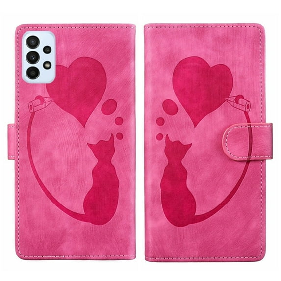 For Samsung Galaxy A53 5G 6.5" Cat Patterned Embossed Strong Magnetic Attachment/Closure, Card Slots/Pocket, PU Leather Flip Wallet Case ,Pink,For Galaxy A53 5G