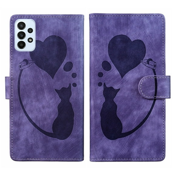 For Samsung Galaxy A53 5G 6.5" Cat Patterned Embossed Strong Magnetic Attachment/Closure, Card Slots/Pocket, PU Leather Flip Wallet Case ,Purple,For Galaxy A53 5G