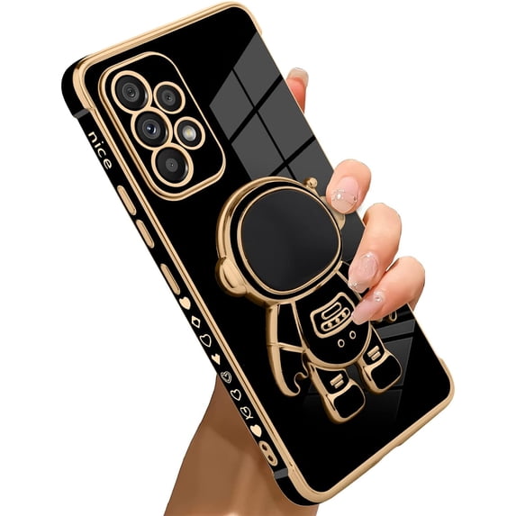 for Samsung Galaxy A53 5G Case Astronaut Plating Electroplate Luxury Elegant Case Camera Protector Kickstand Shockproof Protective Corner Back Cover Galaxy A53 5G Case -Black