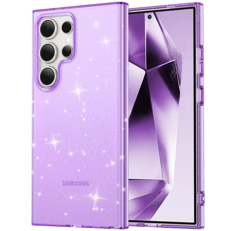 for Samsung Galaxy A53 5G Case Bling Sparkle Clear Military Grade Drop Protection Anti Yellowing Glitter Cell Phone Cover - Rugged Shockproof Protective Transparent Cases for Women Girls,Purple