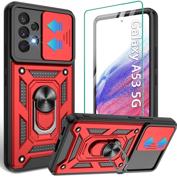 Samsung Galaxy A53 5G Case, Galaxy A53 5G Phone Case, Heavy Duty Shockproof Phone Cover with Magnetic Kickstand Ring for Samsung A53 5G, Red