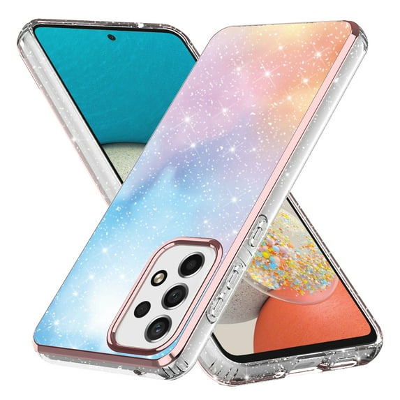 Samsung Galaxy A53 5G Case, Rosebono Bling Glitter Sparkle Laser Blue Pink Ultra Transparent Skin Cover Shockproof Case for Samsung Galaxy A53 5G