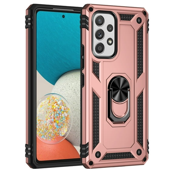 Samsung Galaxy A53 5G Case, Rosebono Hybrid Slim Colorful Armor Cover Case With Adjustable Integrated 360 Degree Rotating Ring Kickstand For Samsung Galaxy A53 5G (Rose Gold)