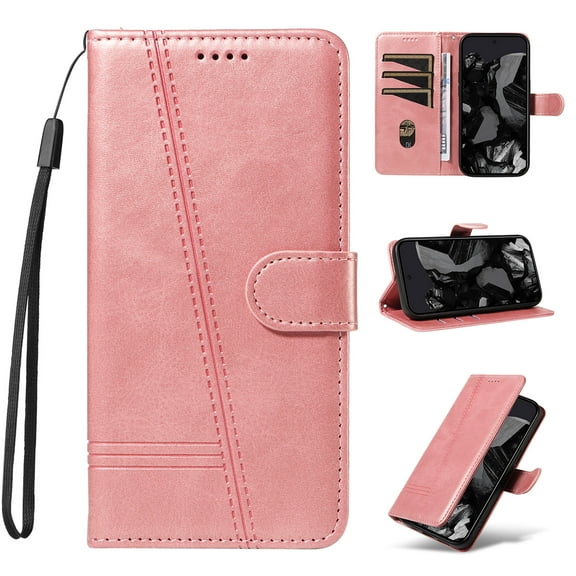 for Samsung Galaxy A53 5G Case Wallet for Men Women, Flip Folio Cover with PU Leather Kickstand Credit Card Slots Magnetic Wrist Strap Kickstand Protective Shockproof Phone Case Cover, Rosegold