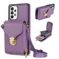 thumbnail image 1 of for Samsung Galaxy A53 5G Case Wallet with Shoulder Strap for Women - Crossbody Lanyard,Zipper Pocket,Credit Card Holder,Shockproof - Metal Buckle Closure Premium PU Leather Case, Purple, 1 of 10
