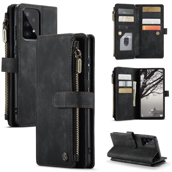 for Samsung Galaxy A53 5G Case Wallet for Women and Men, Samsung Galaxy A53 5G Case, PU Leather Magnetic Flip Strap Wristlet Zipper Card Holder Wallet Business Phone Cover for A53 5G, Black