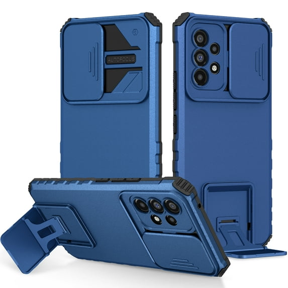 for Samsung Galaxy A53 5G Military Grade Heavy Duty Shockproof Protection Case, with Bracket and Lens Slide Window Hybrid 2 in 1 Phone Cover for Samsung Galaxy A53 5G 6.5 inch,Blue