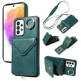 thumbnail image 1 of for Samsung Galaxy A53 5G PU Leather Back + TPU Frame Rugged Case, Classic 360 Rotating Ring Kickstand Card Slots Shoulder Strap Drop Protective Slim Fit Shockproof Phone Case Cover, Green, 1 of 12