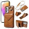 thumbnail image 1 of for Samsung Galaxy A53 5G PU Leather Back + TPU Frame Rugged Case, Classic 360 Rotating Ring Kickstand Card Slots Shoulder Strap Drop Protective Slim Fit Shockproof Phone Case Cover, Brown, 1 of 12
