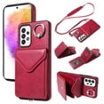 thumbnail image 1 of for Samsung Galaxy A53 5G PU Leather Back + TPU Frame Rugged Case, Classic 360 Rotating Ring Kickstand Card Slots Shoulder Strap Drop Protective Slim Fit Shockproof Phone Case Cover, Red, 1 of 12
