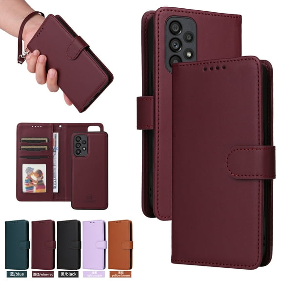 for Samsung Galaxy A53 5G Phone Case Wallet & Cash Slot,Flip Kickstand Cover [2 in 1 Detachable Credit Card Holders] Premium PU Leather Purse Wrist Strap Case for Samsung Galaxy A53 5G,Winered