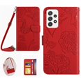 thumbnail image 1 of for Samsung Galaxy A53 5G Phone Case Wallet,Crossbody Strap Women Flip Folio Cover with Card Holders Butterfly Embossed Premium PU Leather Kickstand Wrist Strap Magnetic Closure Case,Red, 1 of 11