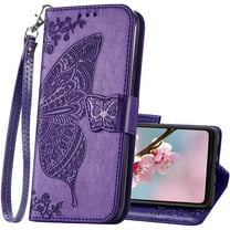 for Samsung Galaxy A53 5G Phone Case Wallet,Women Flip Folio Cover with Butterfly Embossed PU Leather Credit Card Holder Slots Magnetic Wrist Strap Purse for Samsung A53 5G (Purple)