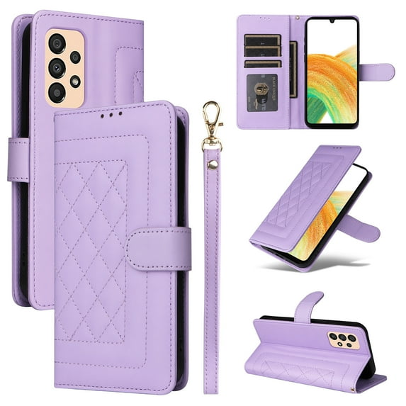 for Samsung Galaxy A53 5G Thin Fit Case Cover, Premium PU Leather Magnetic Wallet Flip Case with Stand Bracket Holder Flip Cover with Card Slots and Wrist Strap for Samsung Galaxy A53 5G - Purple