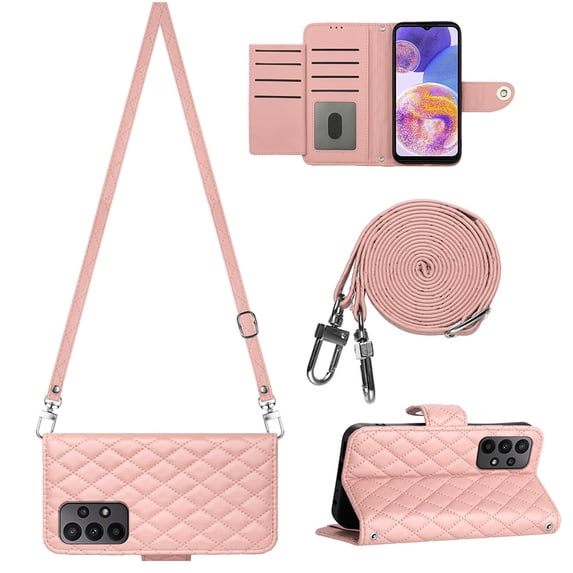for Samsung Galaxy A53 5G Wallet Case, Elegant Card Holder Cash Slot PU Leather Kickstand Shoulder Strap Shockproof Protective Flip Women Girls Case Cover for Samsung Galaxy A53 5G, Coralpink