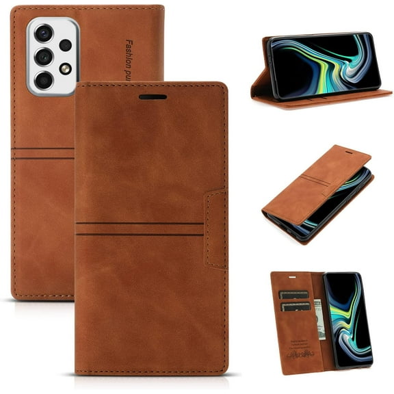 for Samsung Galaxy A53 5G Wallet Case, Magnetic PU Leather Flip Folio Wallet Case with Card Holder Slot Kickstand Slim Protective Phone Cover for Samsung Galaxy A53 (Brown)