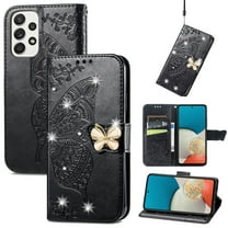 Samsung Galaxy A53 5G Wallet Case, Mantto Bling Butterfly Flower PU Leather Flip Phone Cover Credit Cards Slot Shockproof Protective Kickstand Case for Samsung Galaxy A53 5G, Black