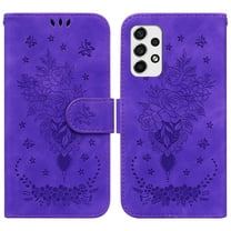 For Samsung Galaxy A53 5G Wallet Case, TECH CIRCLE Flower Embossed Premium PU Leather Flip Stand Card Slots Magnetic Closure Wristlet Case for Samsung A53 5G 6.5", Purple