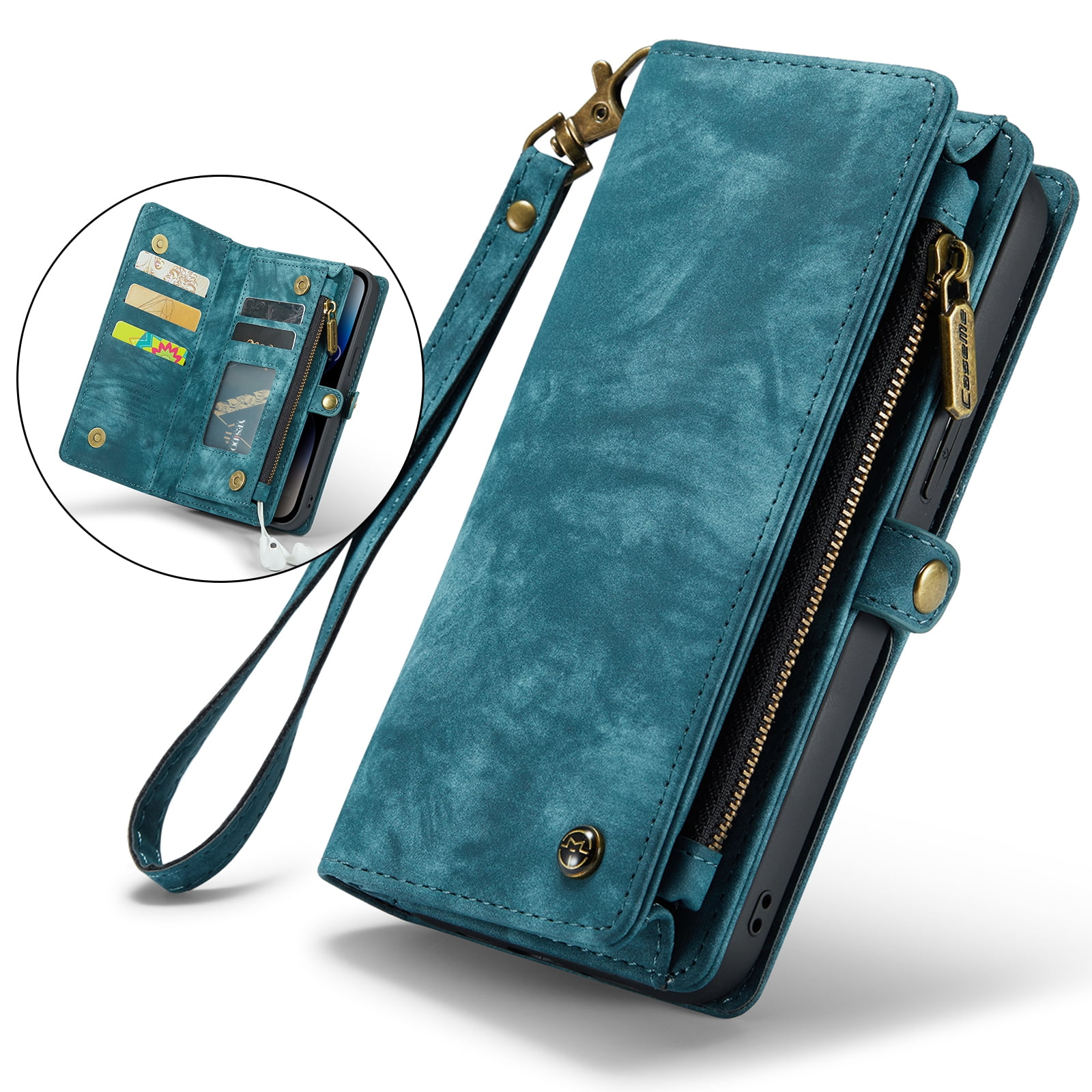 Samsung Galaxy A53 5G Wallet Case for Women Men, Dteck Heavy Duty PU Leather Flip Case Detachable Phone Cover with 8 Card Slots Zipper Purse with Wrist Strap for Samsung Galaxy A53 5G,Green