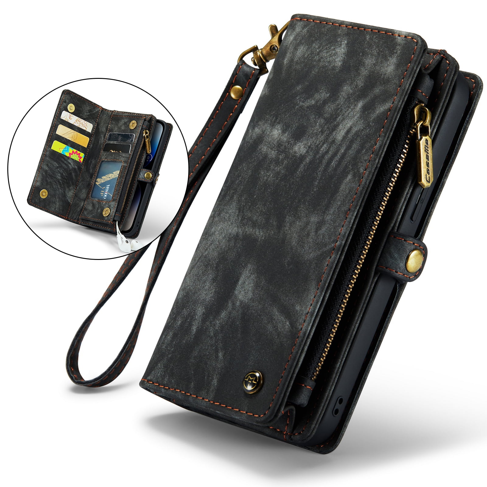 Samsung Galaxy A53 5G Wallet Case for Women Men, Dteck Heavy Duty PU Leather Flip Case Detachable Phone Cover with 8 Card Slots Zipper Purse with Wrist Strap for Samsung Galaxy A53 5G,Black