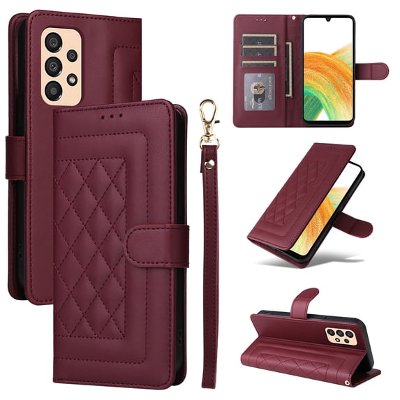 for Samsung Galaxy A53 5G Wallet Flip Case, Classic PU Leather Card Slots with Lanyard Magnetic Closure Kickstand Drop Protective Soft TPU Inner Case for Samsung Galaxy A53 5G, Winered